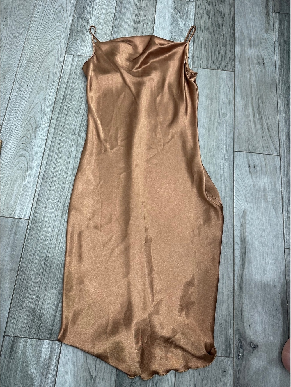 bebe Brown Satin Slip Dress Medium Made in USA